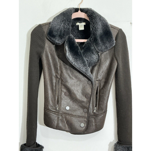Womans Cache Moto Sweater Jacket Brown Lined Snap Front Closure Wool Blend Xs - Picture 2 of 9
